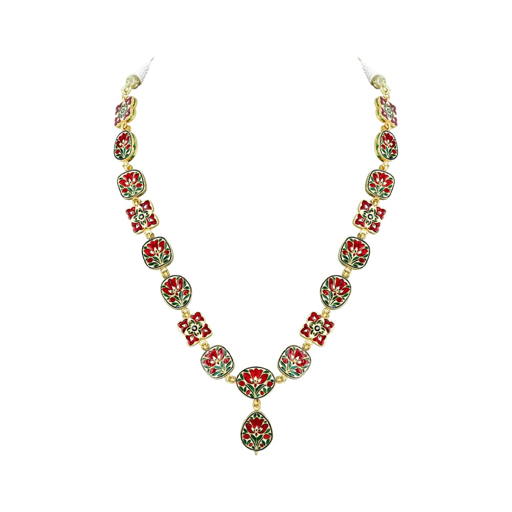 Polki Necklace with Teardrop Pendant in Partash work